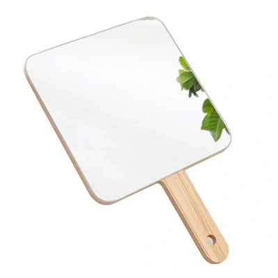 Abbildung von TOF&amp;HAMY Teepro Handspiegel mit Griff, Schminktisch Spiegel, Holz, Schlichter quadratisch und rund, Kosmetiksalon, Make up für professionelle Friseure Friseure, 1919 cm