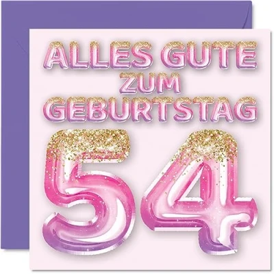 Abbildung von Stuff4 54. Geburtstagskarte für Frauen Rosa Lila Glitzerballons Alles Gute zum Geburtstagskarten 54 Jährige Frau Mama Oma Tante, 145mm Vierundfünfzig Geburtstag Grußkarten
