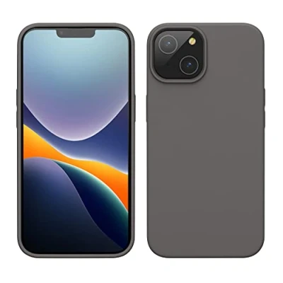 Abbildung von kwmobile Hülle für das iPhone 14 dünnes Silikon Handy Case stoßfeste Handyhülle mit weicher Oberfläche unterstützt kabelloses Laden Stone Dust