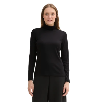 Abbildung von TOM Tailor MIT Rollkragen Langarmshirt, Damen, Größe: XS, Deep black