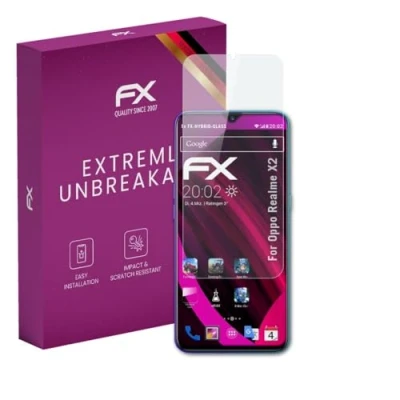 Abbildung von atFoliX Glasfolie kompatibel mit Oppo Realme X2 Panzerfolie, 9H Hybrid Glass FX Schutzpanzer Folie