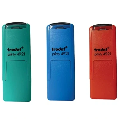 Abbildung von Trodat Stempel Set für Schulbewertung, nachfüllbar, Smiley zur Förderung der Schüler, Größe des Fußabdrucks: 10 x mm, Farbe: Blau, Rot und Grün