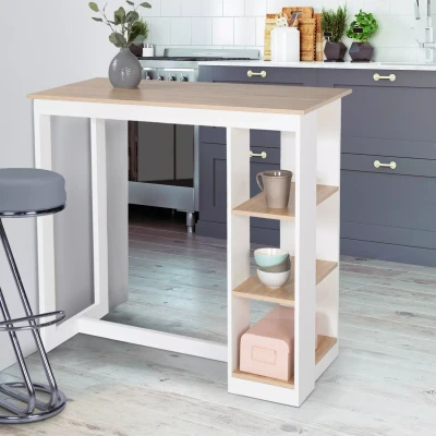 Abbildung von IDMarket Bartisch Barth 2 bis 4 Personen Durchbrochenes Tablett Buche