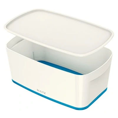 Abbildung von Leitz MyBox, Aufbewahrungsbox mit Deckel, Klein, Blickdicht, Weiß/Blau Metallic, Kunststoff, 52294036