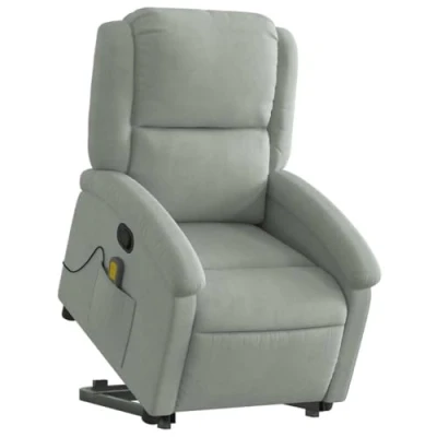 Abbildung von vidaXL Massagesessel, Sessel mit Aufstehhilfe, Relaxsessel Liegefunktion Vibrationsfunktion, Fernsehsessel Liegesessel Aufstehsessel, Hellgrau Samt