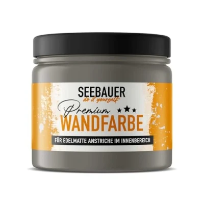 Abbildung von SEEBAUER diy Wandfarbe Grau 300ML für Innen (No. 202 Smooth Grey) Edelmatte graue Innenfarbe Grautöne sehr hohe Deckkraft Matt, Abwaschbar und Tropffrei