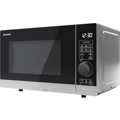 Abbildung von SHARP PG204AES Mikrowelle mit Grill (Mikrowelle: 700W, Grill: 900W, 10 Leistungsstufen, Auftaufunktion, Abmessungen: 45,5x27,4x34,5cm), silber