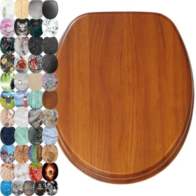 Abbildung von Sanilo WC Sitz ohne Absenkautomatik, viele neue Toilettendeckel zur Auswahl, hochwertige Oberfläche, stabile Scharniere, leichte Montage (Mahagoni)