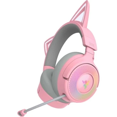 Abbildung von Razer Kraken Kitty V3 Pro Kabelloses RGB Headset für Gaming Reaktive Streaming Katzenohren Triforce 40mm Treiber Hyperspeed Wireless &amp; Bluetooth THX Spatial Audio Quartz