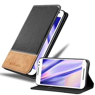 Abbildung von Cadorabo Hülle kompatibel mit Motorola Moto G3 aus Premium Kunst Leder Flip Klappbare Stoßfeste Magnetische [Standfunktion] [Kartenfächern] Cover für Tasche in Schwarz