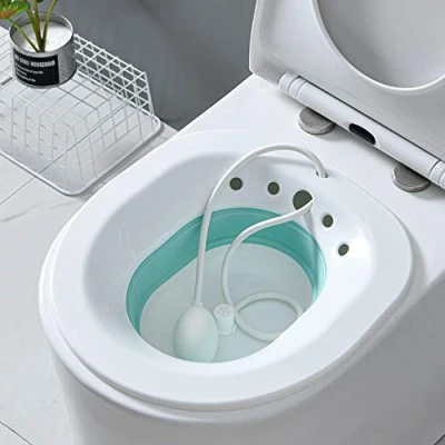 Abbildung von Sitzbad Bidet,Bidet Einsatz für Toilette Faltbar Bidetbecken Bidet Sitzbecken mit Flusher Sitzbäder Standard WC Vermeiden Hocken Personal Waschen Bowl (weiß &amp; Blau)