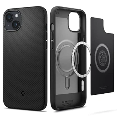 Abbildung von Spigen Mag Armor MagFit Hülle Kompatibel mit iPhone 14 [Speziell Entwickelt für 14] MagSafe Magnetisch Case Handyhülle Matte Black