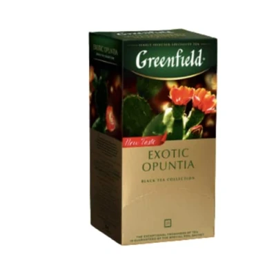 Abbildung von GREENFIELD EXOTIC OPUNTIA NEU AROMATISIERTER SCHWARZER TEE Schwarztee, Hibiskus, Birne, Basilikum Flavoured Black Tea 25 beutel