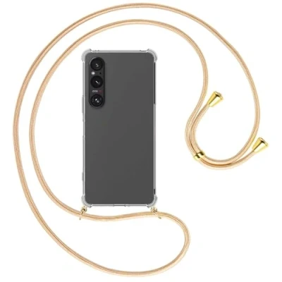 Abbildung von mtb more energy® Handykette kompatibel mit Sony Xperia 1 VI Goldkordel/Metallteile: Gold Smartphone Hülle zum Umhängen TPU Case