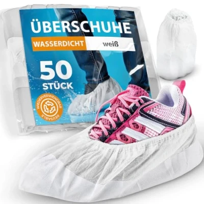 Abbildung von ISC Hygiene &amp; Safety 50x Schuhüberzieher wasserdicht weiß von Überschuhe Verstärkt Extra Stark &gt;9g Rutschfeste Überzieher für Schuhe Einheitsgröße, Überziehschuhe Einweg Mehrweg Galoschen