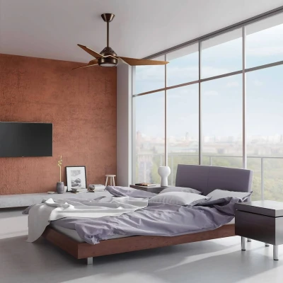 Abbildung von Kichler KLF Jade 60 BB Deckenventilator Ø107cm LED 18W 3000K für den Innenbereich Stahl Bronze ölgebürstet, ABS Walnuss dimmbar mit Fernbedienung