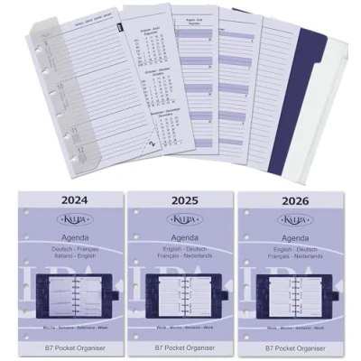 Abbildung von Kalpa 6 Ringbuch Agenda Nachfüllen Personal Organizer Terminplaner Einlage Kalendereinlage Kompletsett, 2024 2025 2026, B7 Taschen, 1 Woche auf 2 Seiten
