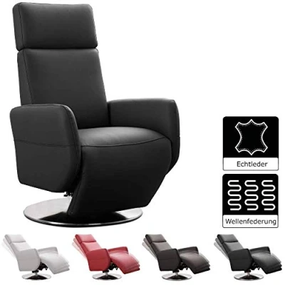 Abbildung von Cavadore TV Sessel Cobra / Fernsehsessel mit Liegefunktion, Relaxfunktion Stufenlos verstellbar Ergonomie S Belastbar bis 130 kg 71 x 108 82 Echtleder Schwarz