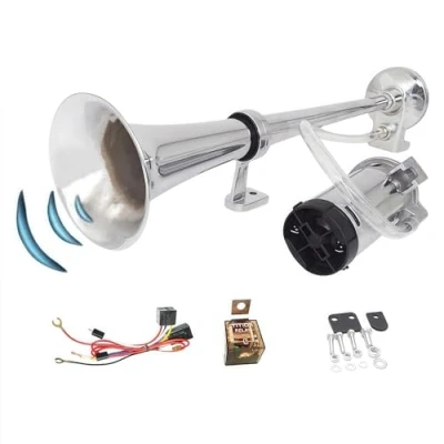 Abbildung von YIYIDA Auto Horn Autohupe LKW Einzeltrompete 24V Car Lauter Klang Lufthorn Schiff Lautsprecher silber Chrom Zink mit Kompressor Air für Boot etc