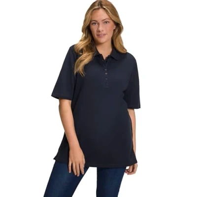 Abbildung von Ulla Popken Damen Basic Poloshirt T Shirts, Blauschwarz, 54 56 EU