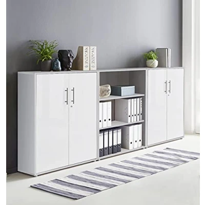 Abbildung von Schrankwand TABOR 9 Büroregal Aktenschrank Büroschrank abschließbar in diversen Farbvarianten (lichtgrau/weiß matt, 4 türig)