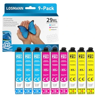 Abbildung von LOSMANN 29XL Druckerpatronen Kompatibel für Epson 29 XL Multipack Home XP 235 245 255 332 335 342 352 345 432 435 442 445 (Cyan, Magenta, Gelb, 9 Pack)