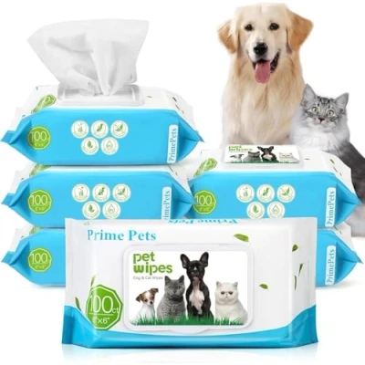 Abbildung von PrimePets Feuchttücher Hund 6x100 Stück, Katzen Feuchttücher, Pflegetücher für Hunde, zur Reinigung von Gesichtern Ohren Pfoten