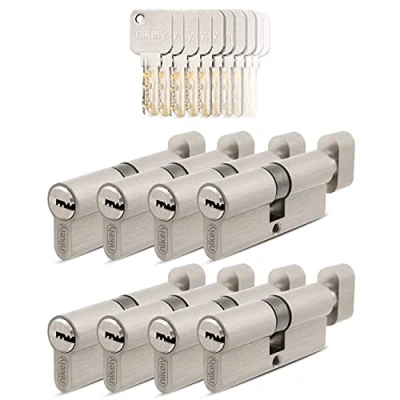 Abbildung von GERCAR Pro Gleichschließend 8 Knaufzylinder 35/35 Set 8x Schließzylinder mit Knauf inkl. 40 Schlüssel 70 mm Türschloss Zylinderschloss 8er Zylinder Länge: 70mm, A:35 B:35 Messing matt massiv