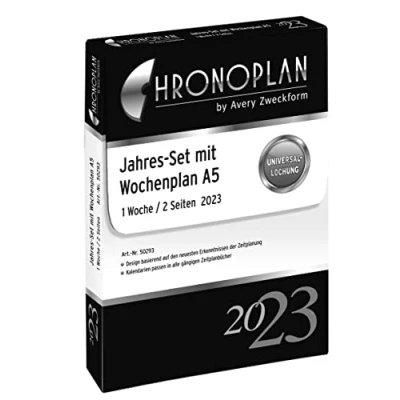 Abbildung von Chronoplan 50293 Kalendereinlage 2023, Jahres Set A5 mit Wochenplan (148x210 mm), Ersatzkalendarium, ideal für professionelle Wochenplanung, Uhrzeit, Multilochung (1 Woche auf 2 Seiten), weiß