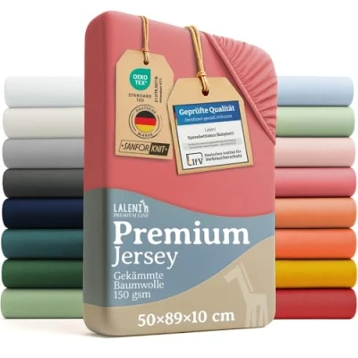 Abbildung von Laleni Premium Spannbettlaken 50x89 cm für Baby Oeko TEX zertifiziertes Beistellbett Maxi 100% Baumwolle Bettwäsche Koralle