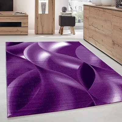 Abbildung von Carpettex Teppich Wohnzimmer Kurzflor 120 x 170 cm Lila Modern Abstrakt Wellen Design Schlafzimmer Flauschig Extra Weich Waschbar Küchenteppich Esszimmer Wohnzimmerteppich