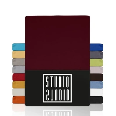 Abbildung von Spannbettlaken Basic, viele Größen, 100% Baumwolle, OEKO TEX 100, STUDIO, Jersey, Gummizug: rundum, (1 Stück), 90x190 cm Bettlaken Spannbetttuch bis 25 Höhe Bordeaux