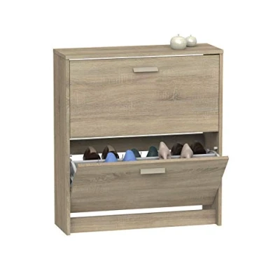 Abbildung von Muebles Pitarch Schmaler Eingangsschuhkipper mit 2 Türen, Eiche Cambrian, 12 Paar Schuhe, 82x74x25 cm, Tibet Kollektion