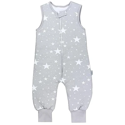 Abbildung von TupTam Baby Ganzjahresschlafsack mit Füßen 2,5 TOG OEKO TEX Unisex, Farbe: Weiße Sterne/Grau, Größe: 104 110