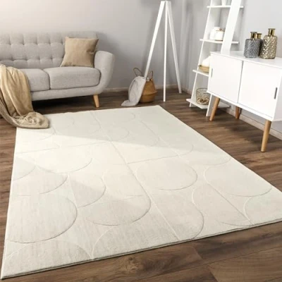 Abbildung von Paco Home Teppich Wohnzimmer Schlafzimmer Kurzflor Skandinavisches Boho Muster Geometrisch Rauten Motiv Einfarbig Weich Modern, Grösse:160x220 cm, Farbe:Beige 6