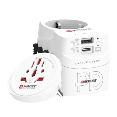 Abbildung von SKROSS PRO Light USB AC45PD Universeller Reiseadapter in die Welt und zurück mit 2 Anschlüssen 45 W Schnellladung Spannung Leistung: 100 V AC 700 / 250 1750