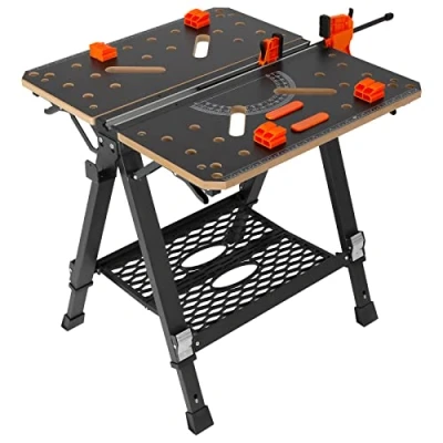 Abbildung von VEVOR Werk und Spanntisch 454kg Tragfähigkeit 70x65cm Große Arbeitsfläche Klappbar 6092cm Höhenverstellbar Werkbank MDF Tischplatte Q195 Stahl Rahmen Arbeitstisch zum Sägen Schleifen Reinigen