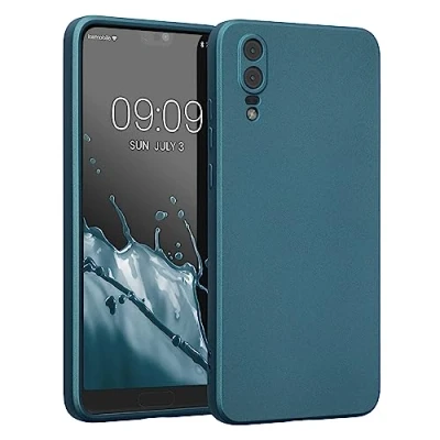Abbildung von kwmobile Handyhülle kompatibel mit Huawei P20 Hülle weiche Silikon Case metallisch schimmernd in Metallic Karibikblau