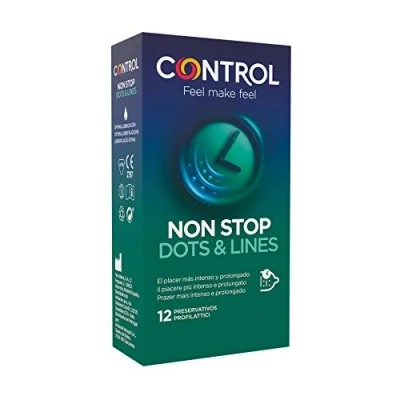 Abbildung von CONTROL CONDOMS Kondome Non Stop (Dots &amp; Lines) Packung mit, 12 St., gegen vorzeitigen Samenerguss, gerippt/genoppte für längere Liebe