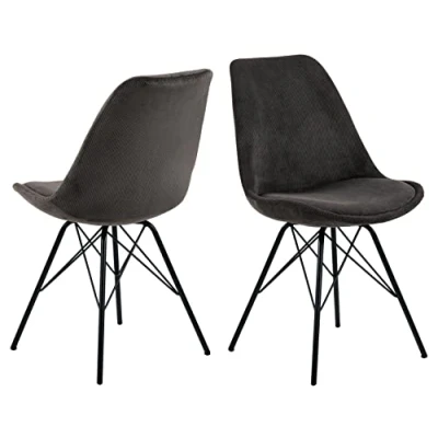 Abbildung von AC Design Furniture Emanuel Cord Esszimmerstuhl mit Rückenlehne 2er Set, gepolsterter im zeitlos eleganten Stil, Anthrazitfarbe, Stoffsitz schwarzen Metallbeinen