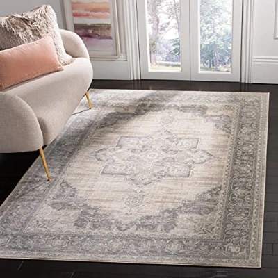 Abbildung von SAFAVIEH Traditionell Teppich für Wohnzimmer, Esszimmer, Schlafzimmer Brentwood Collection, Kurzer Flor, Creme und Grau, 122 X 183 cm