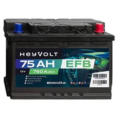 Abbildung von HeyVolt EFB Autobatterie 12V 75Ah 760A/EN Starterbatterie, Start Stopp &amp; Standheizung geeignet, absolut wartungsfrei