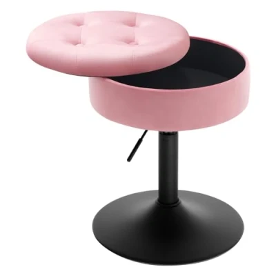 Abbildung von WOLTU Barhocker niedrig, Sitzhocker mit Stauraum, Schminkhocker drehbar, Hocker höhenverstellbar 49,5 65 cm, Drehhocker für Bar Schminktisch Kücheninsel Tresen, Samtbezug, Rosa, BH329rs 1