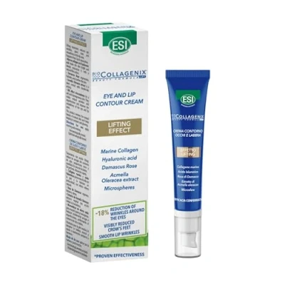 Abbildung von ESI Biocollagenix Augen und Lippencreme, mit Meereskollagen, Hyaluronsäure Rose, glättet polstert die Haut Lifting Effekt, dermatologisch getestet, 15 ml