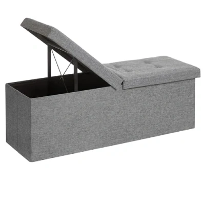 Abbildung von SONGMICS Sitzbank mit Stauraum, klappbare Sitztruhe, Aufbewahrungsbox, 38 x 110 cm, Deckel klappbar, bis 300 kg belastbar, für Flur, Wohnzimmer, Schlafzimmer, Aschgrau LSF71G