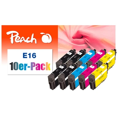 Abbildung von Peach E16 10er Pack Druckerpatronen (4xBK, 2xC, 2xM, 2xY) ersetzt Epson No. 16, C13T16264010 für z.B. WorkForce WF 2010 W, 2500, 2510