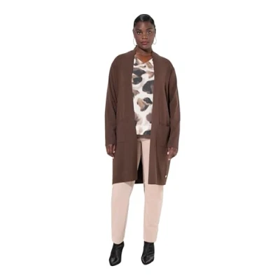 Abbildung von Ulla Popken LONG OPEN Front Strickjacke, Damen, Größe: 46/48, Dark chocolate