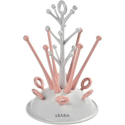 Abbildung von BÉABA Abtropfgestell für Babyflaschen Ermöglicht das Trocknen von 6 und Flaschenzubehör Abnehmbare Tropfwasserauffangschale Praktisch gut durchdacht Rosa