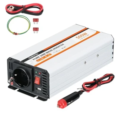 Abbildung von OUBOTEK Wechselrichter 500W / 1000W, Spannungswandler 12V auf 230V Reiner Sinus, Auto mit USB Anschluss und EU Steckdosen, für Wohnmobil Solar