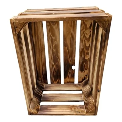 Abbildung von Teramico Weinregal Holzkisten Weinkisten Obstkisten Bar Verschiedene Varianten weiß geflammt 50cm 40cm (Geflammt 38cm)